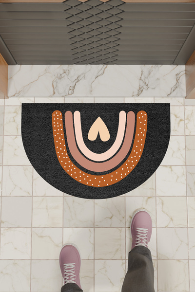 Dormot Modern Digital Doormat Black Heart Rainbow Door Front Mat