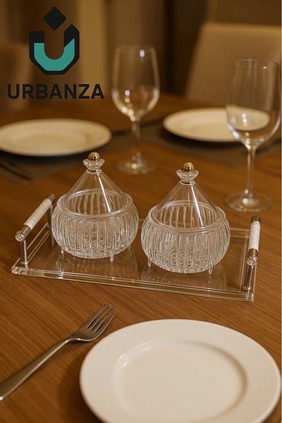 Urbanza 2-Piece Glass Serving Bowl Set with Tray – Elegant Storage for Table
