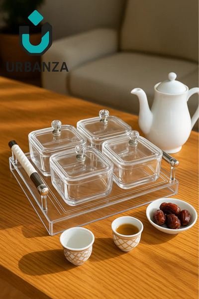 Urbanza 4-Piece Glass Serving Set with Tray – Elegant Tableware Organizer