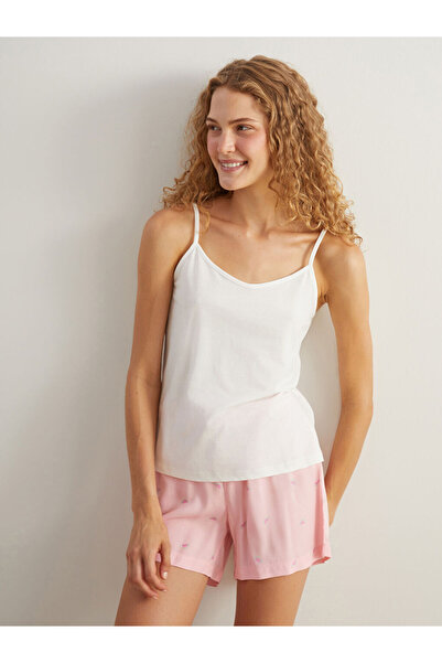 LC Waikiki Pink U Collar Printed Women's Pajama Set with Shorts