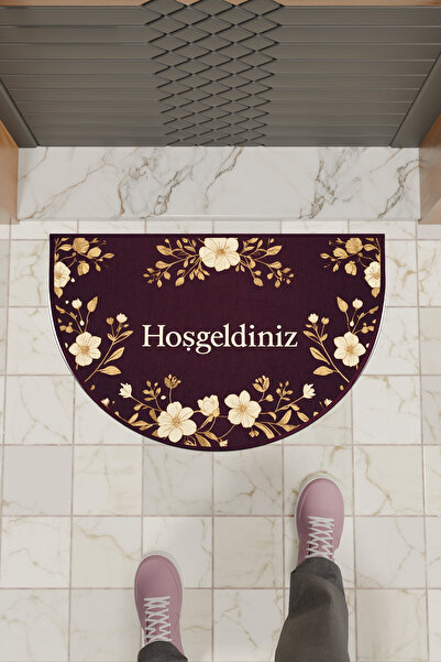 Dormot سجادة أرضية رقمية حديثة باللون العنابي الزهري نصف القمر - سجادة باب أمامية