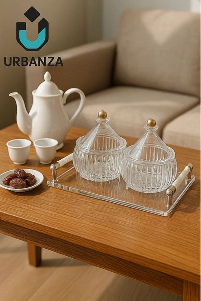 Urbanza 2-Piece Glass Serving Bowl Set with Tray – Elegant Storage for Table