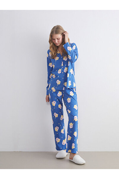 LC Waikiki Selecții strălucitoare de la Shining Store |   Set de pijamale pentru femei cu imprimeu cu guler cămașă