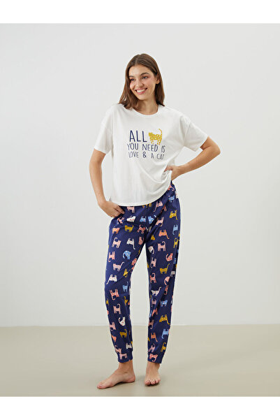 LC Waikiki Bisiklet Yaka Baskılı Kadın Pijama