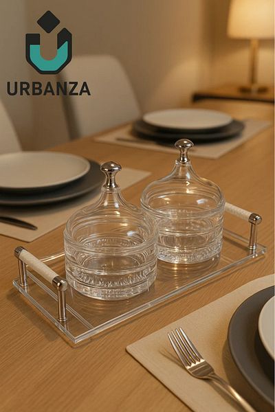 Urbanza 2-Piece Glass Serving Jar Set with Tray – Elegant Dry Fruit & Snack Server