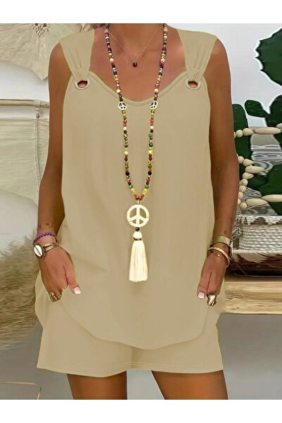 buğrahayalin Women's Sleeveless V-Neck Bird Eye Detail Blouse Short Aerobin Double Set