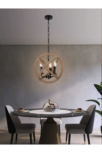 best power Rustic Rope Chandelier – Model 9008 | Rustic Light with 3*E14 Bulbs, 100cm Cable, Bulbs Not Included