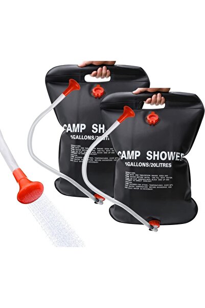 erorex 2 Pack Solar Shower Bag 20L Camping Shower Bag Removable Hose Off Switchable Shower Head Hanging