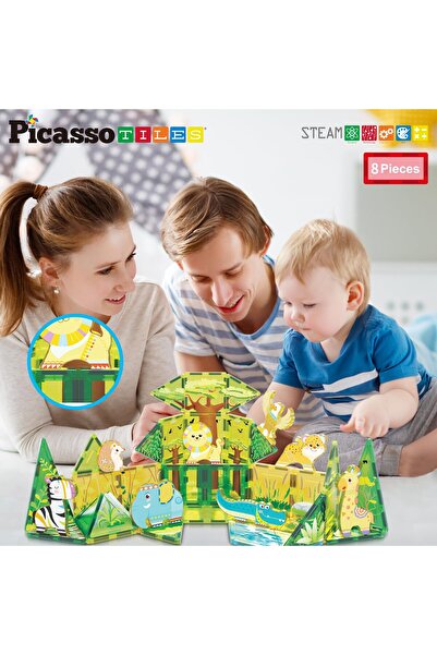 erorex 8 قطع من مكعبات البناء المغناطيسية، 8 شخصيات حركة مغناطيسية لحيوانات السفاري، مجموعة مغناطيسية متوافقة