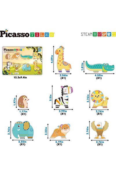erorex 8 قطع من مكعبات البناء المغناطيسية، 8 شخصيات حركة مغناطيسية لحيوانات السفاري، مجموعة مغناطيسية متوافقة