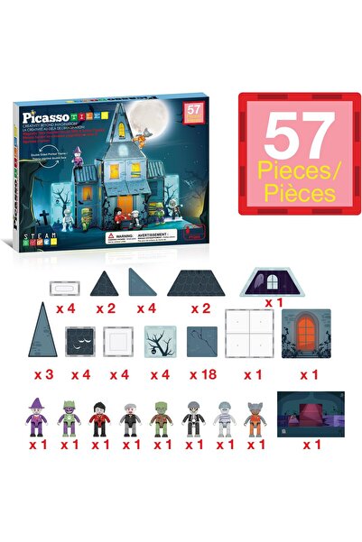 erorex 57Pc Haunted House Theme Magnet Tile Building Blocks 8 Action Figures Magnetic Construction Toy