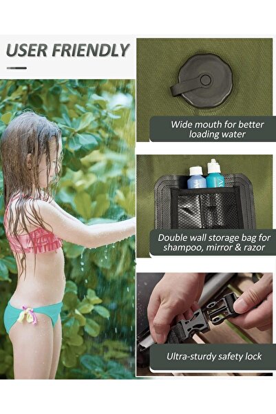 erorex Camping Shower Bag Portable Solar Heating Camp Shower 5 Gallons/20L Shower Head & Temperature