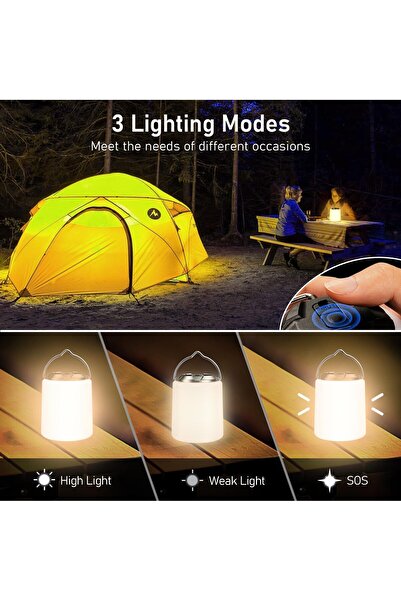 erorex Camping Lantern Rechargeable 2000mah Capacity LED Lantern 3 Lighting Modes 3000k Warm Light Ipx4