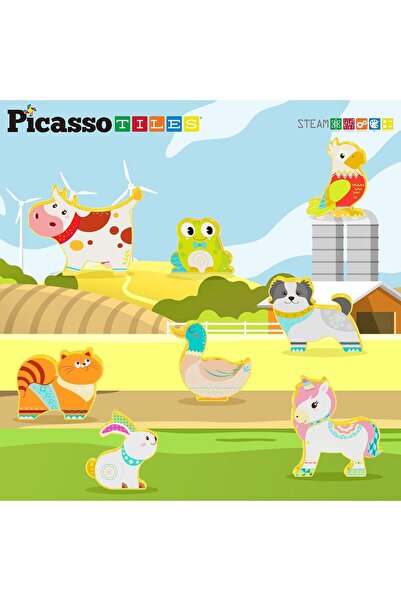 erorex 8Pc Magnet Tile Building Blocks 8 Magnetic Farm Animal Action Figures Characters Construction Tiles