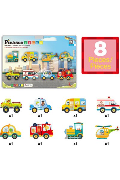 erorex 8Pc Magnet Building Blocks Metro City 8 Vehicle Magnetized Action Figures Compatible Magnetic