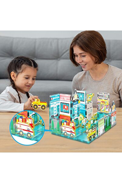 erorex 8Pc Magnet Building Blocks Metro City 8 Vehicle Magnetized Action Figures Compatible Magnetic