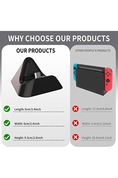 erorex Portable Charging Dock Compact Triangle Stand For Easy Charging For Switch 2（Black）
