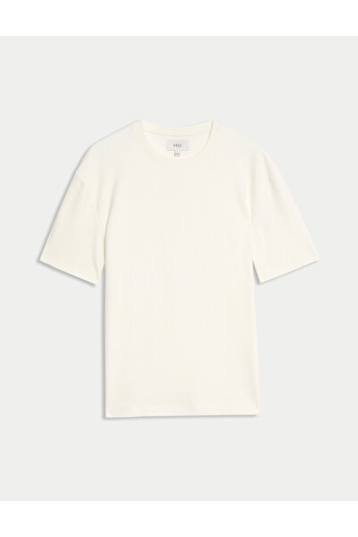 Marks & Spencer Saf Pamuklu Relaxed Waffle T-Shirt