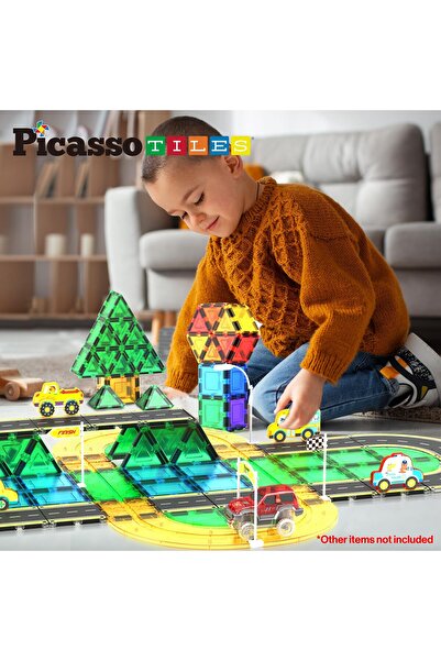 erorex Magnet Tile Car Track Adventure Theme Printed Street Road Runway Speedway Highway Magnetic Building