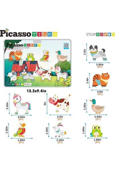 erorex 8Pc Magnet Tile Building Blocks 8 Magnetic Farm Animal Action Figures Characters Construction Tiles