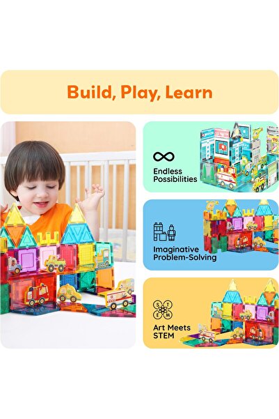 erorex 8Pc Magnet Building Blocks Metro City 8 Vehicle Magnetized Action Figures Compatible Magnetic