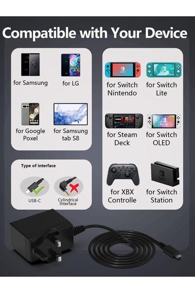 erorex 39W Usb C Charger Nintendo Switch Ac Adapter Power Supply Fast Charging Fit Switch Lite/Switch