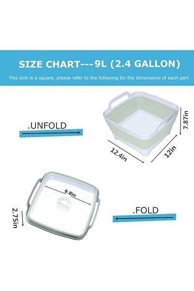 erorex 2.4 Gal Collapsible Dish Basin Drain Plug Space Saving Multiuse Foldable Sink Tub Dishpan Kitchen