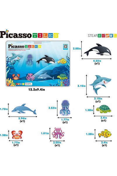 erorex 8Pc Magnet Tile Building Blocks 8 Marine Animal Action Figures Compatible Magnetic Accessory