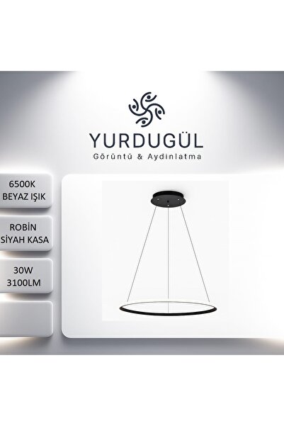 YURDUGÜL Tekli Siyah Sarkıt Avize Beyaz Ledli