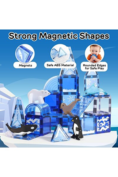 erorex 56Pcs Magnetic Tiles Kids Ages 4 8 Building Blocks Arctic Animals Stem Toy 3+ Year Old Boys Girls