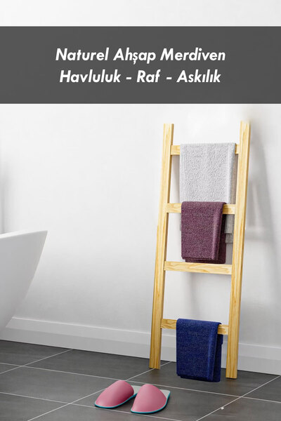Moola Dekoratif Merdiven Havluluk, Naturel Ahşap Merdiven Raf, Dekoratif Merd...