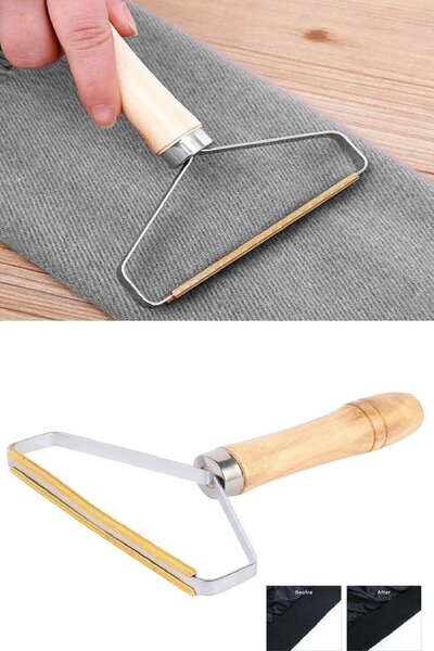 CPU ELEKTRONİK Wooden Handle Metal Sweater - Dress - Carpet Lint Removal Double Sided Lint Collector