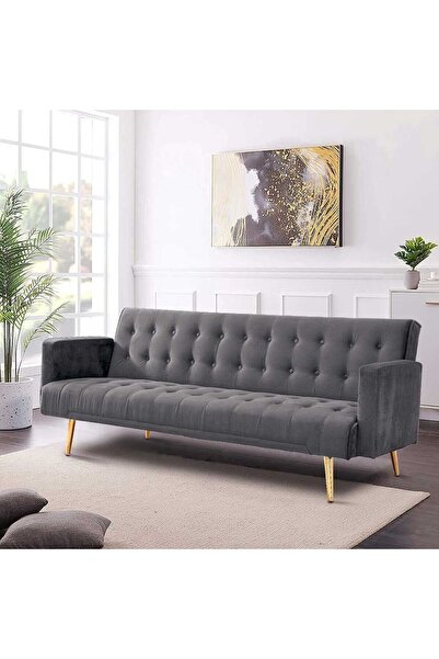 Danube Home أريكة سرير من القماش بثلاثة مقاعد من كلود - رمادي