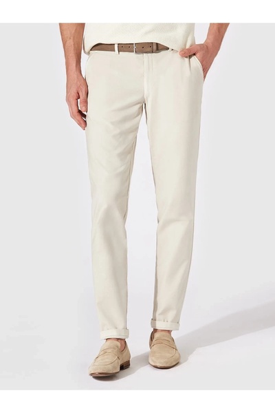 Hiltl Beige Vintage Waist Back Elastic Cotton Elastane Slim Fit Trousers