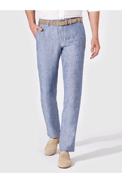Hiltl Chino Blue Pure Linen Regular Fit Trousers