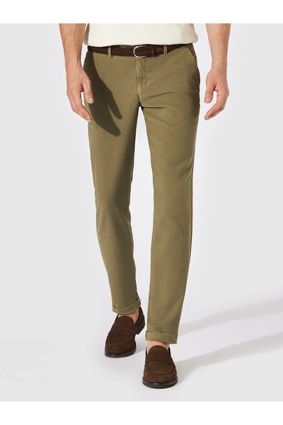 Hiltl Olive Green Vintage Waist Back Elastic Cotton Elastane Slim Fit Trousers
