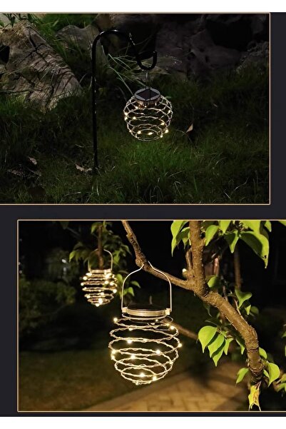 BLUE CORAL Hanging Solar Lantern Warm White LED Hanging Spiral Light IP44 Waterproof Iron Wrought La