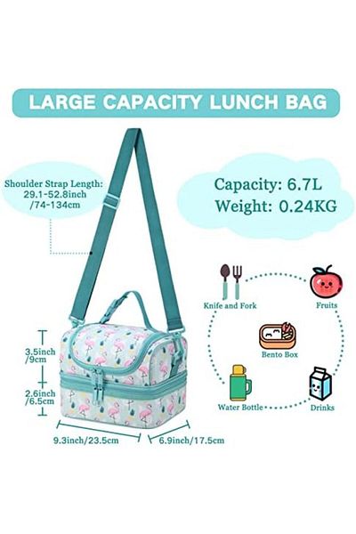 VASCHY Lunch Box Bag Kids, Insulated Two Compartments Cooler Bags Girls/Women w Shoulder Strap for S