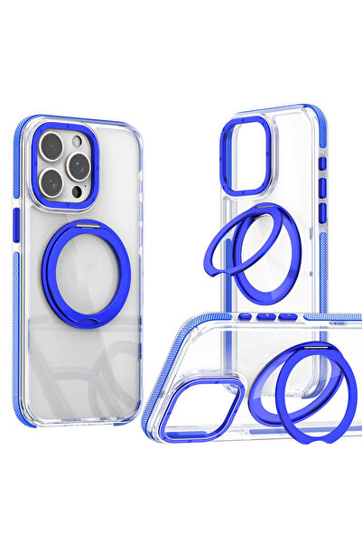 OSG iPhone 15 Pro Max Uyumlu Stant Özellikli Sararmaz Darbe Emici Yan Kenarlı...