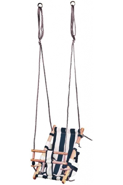 SGTT ST Kids swing for children, wooden frame, blue/white textile material, max 70 kg, 36x24x45 cm