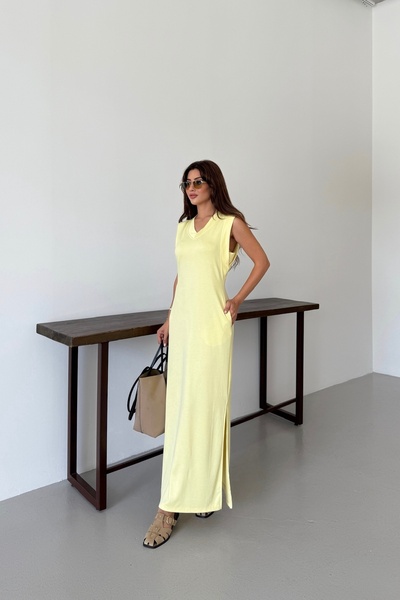 SUMEF Cotton V-Neck Slit Long Dress – Comfortable Fit Summer Dress