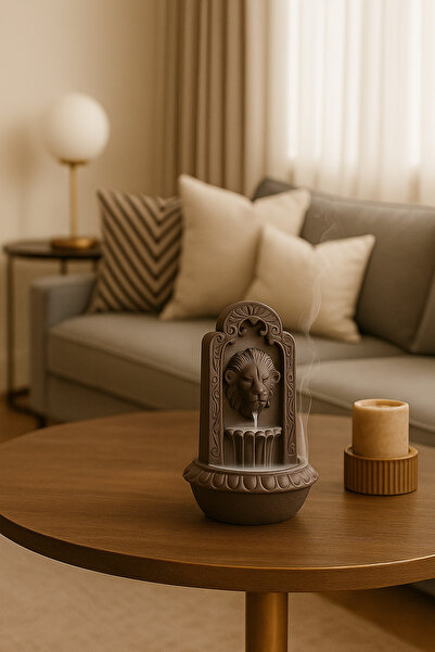 Neydin Home Aslan Figürlü El Yapımı Taş Tütsülük | Şelale Efektli