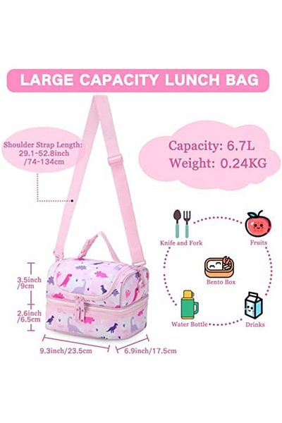 VASCHY Lunch Box Bag Kids, Insulated Two Compartments Cooler Bags for Boys Girls w Shoulder Strap fo
