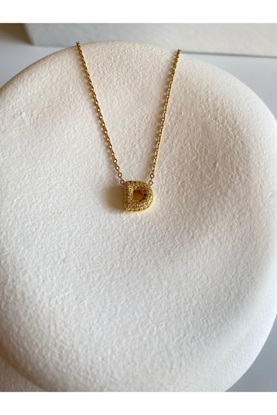 Atelier Licia Zircon Stone Steel Letter Necklace – Adjustable Elevator Design