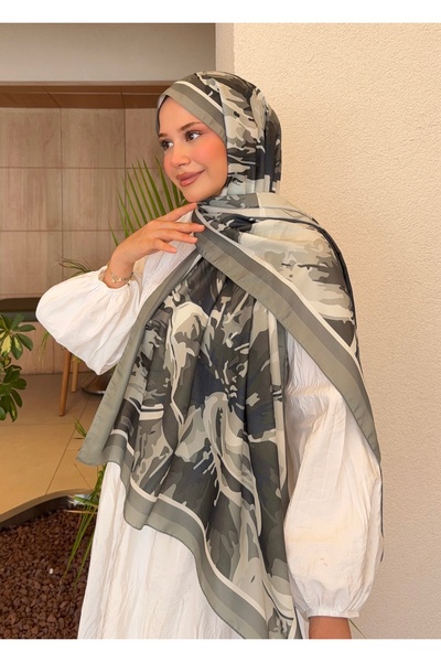 Mira İpek Patterned Cotton Soft Shawl Inspiration Series Khaki Green Ps64