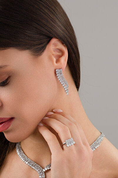 VİYA Lia Zirkon Taşlı Takı Seti Kolye (KÜPESİZ) Yüzük Bileklik Set Hediye Takı Seti