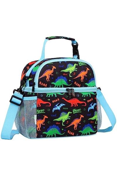 VASCHY Lunch Bag for Kids Boys, Insulated Double Compartments Cooler Lunch Box Tote Bag with Adjusta