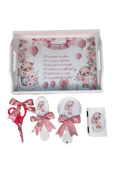 fantasialand Tava mot fete, 5 piese, model Ursulet roz