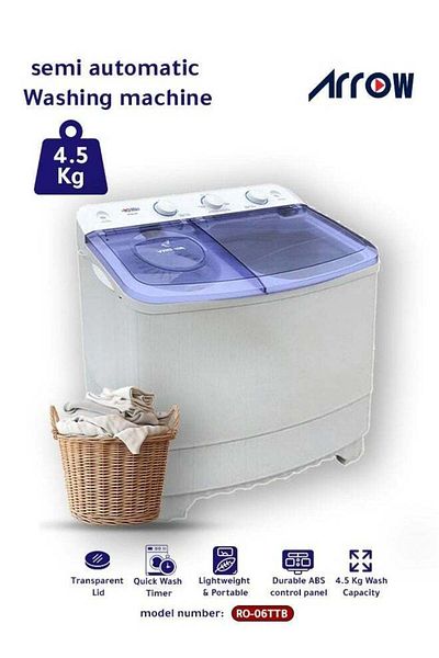 ARROW 4.5KG Twin Tub Semi-Automatic Washing Machine, Quick-and-Easy Installation, White Color
