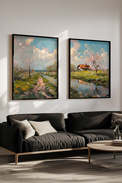 STARYUNA Set de picturi duble cu efect de pictură în ulei, cu cadru din lemn ...